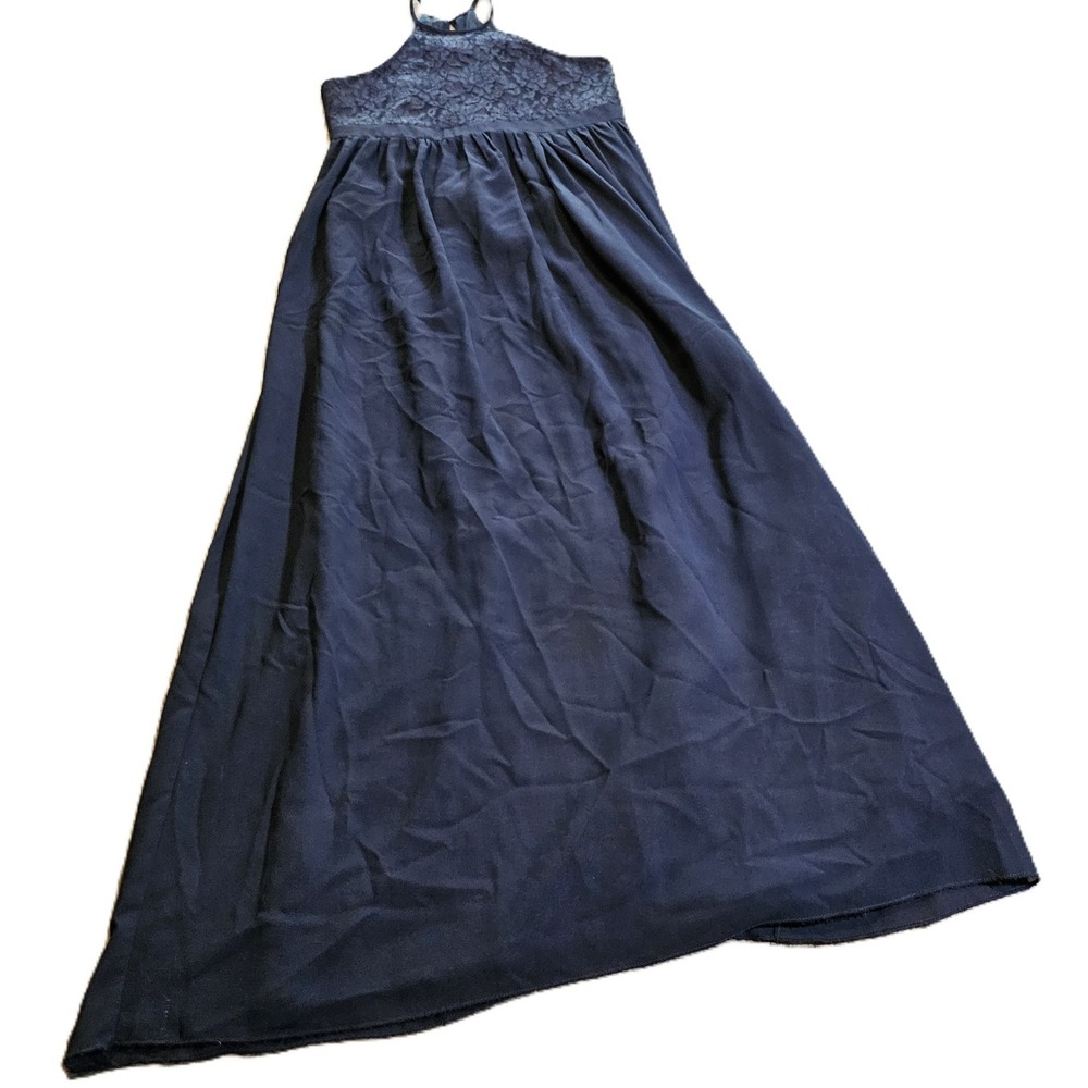 IEFIEL Girls Navy Halter Lace Chiffon Formal Maxi Dress Size 12 Prom HOCO